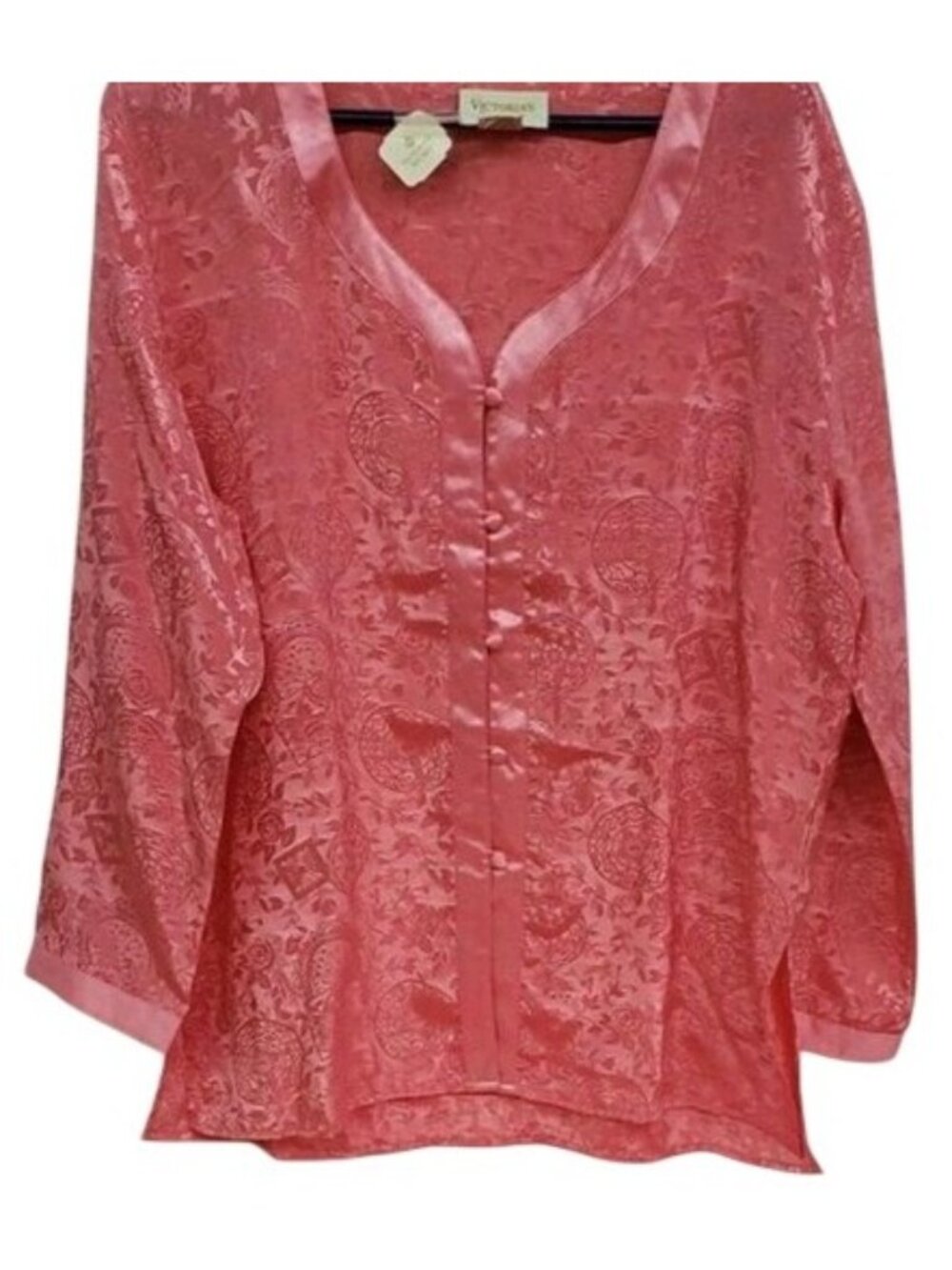 Victoria's Secret long sleeve top & full length pant PJ pajama set in pink coral
